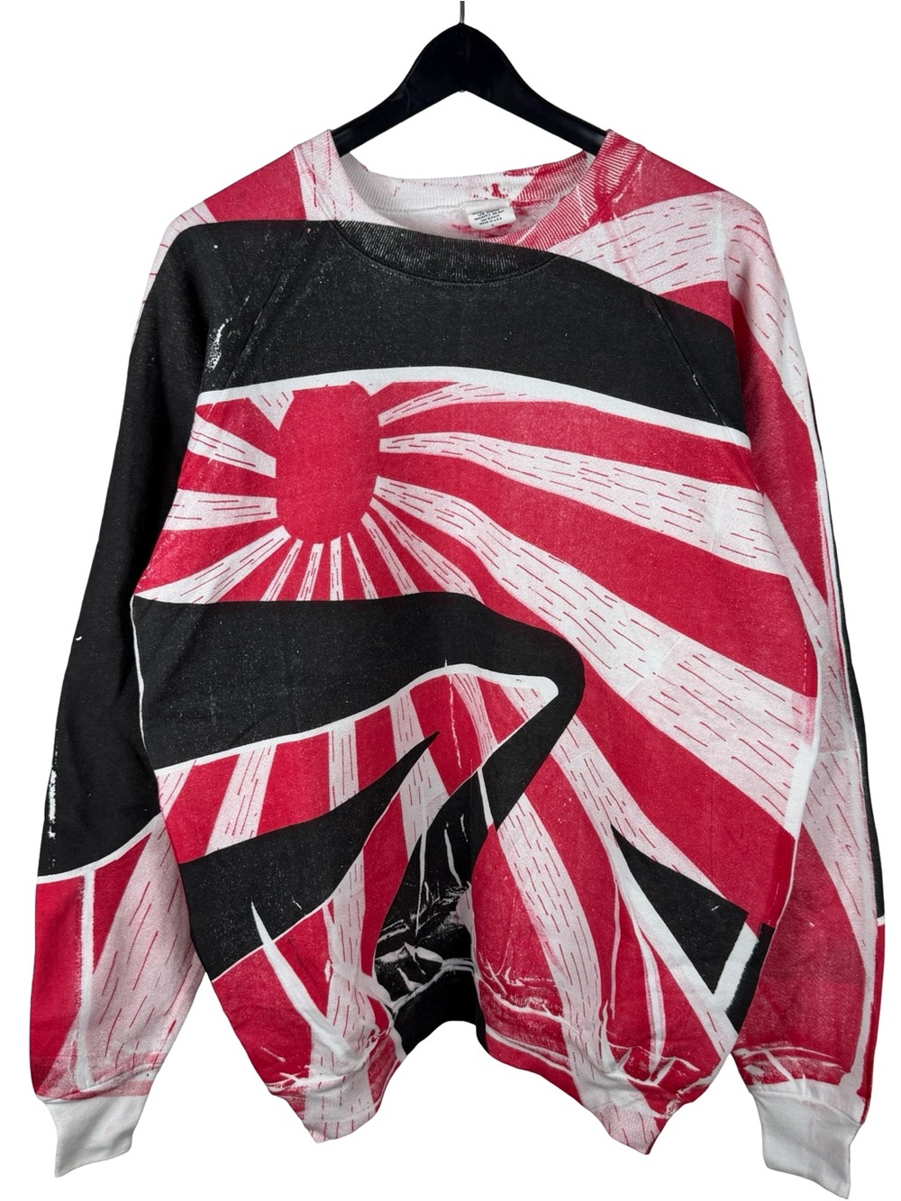 Vintage 90s Japanese Flag Morning Wake All Over Print Sweatshirt Size L